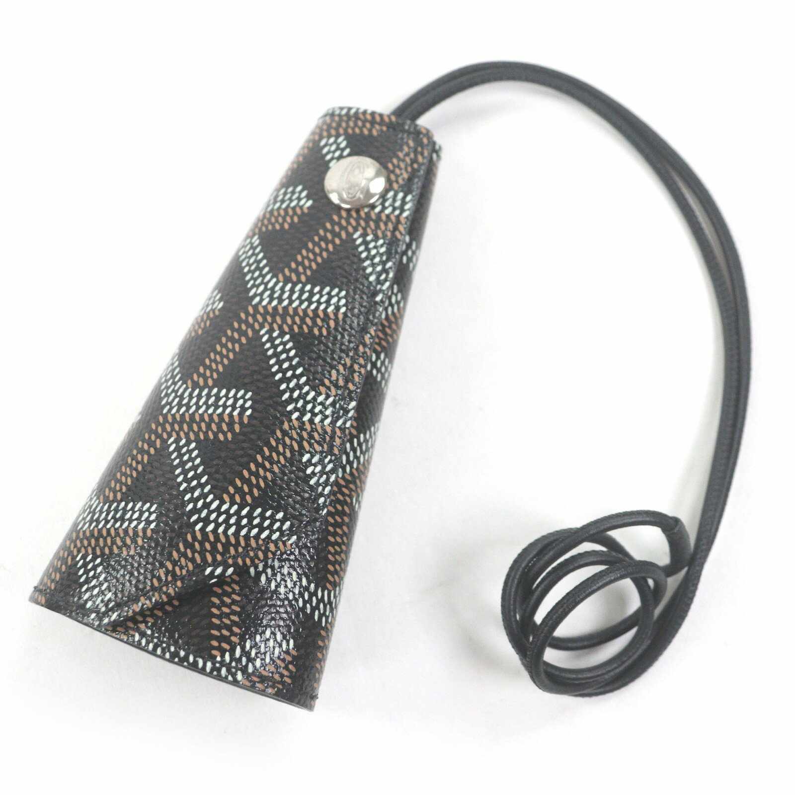 美品□GOYARD ゴヤール シャンベラン ゴヤールディンキャンバス レザー キーチャーム バッグチャーム ブラック系 箱付き フランス製 メンズ【中古】