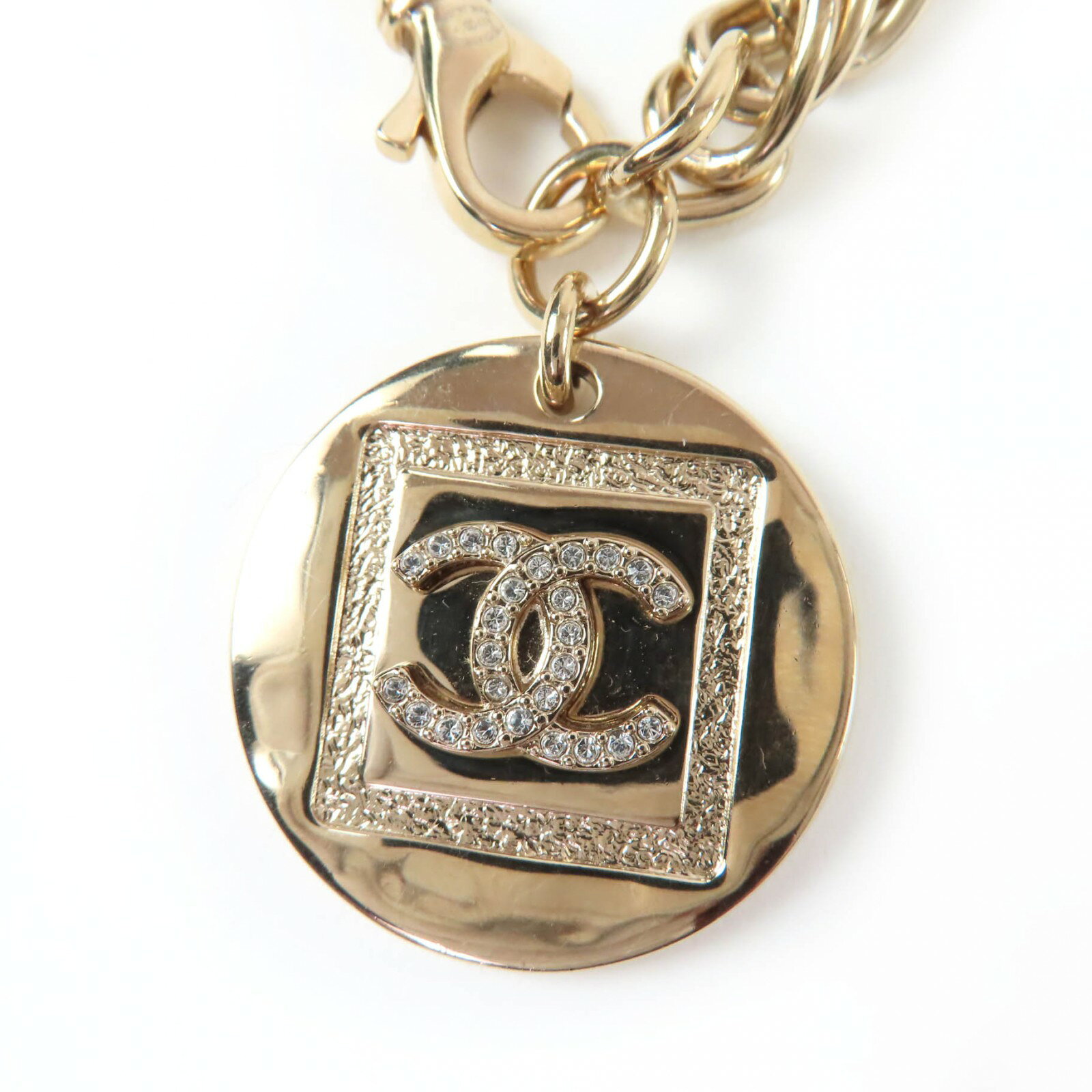 美品☆CHANEL シャネル B23P メタル ココマーク ラインストーン付 コイン ネックレス チ ...