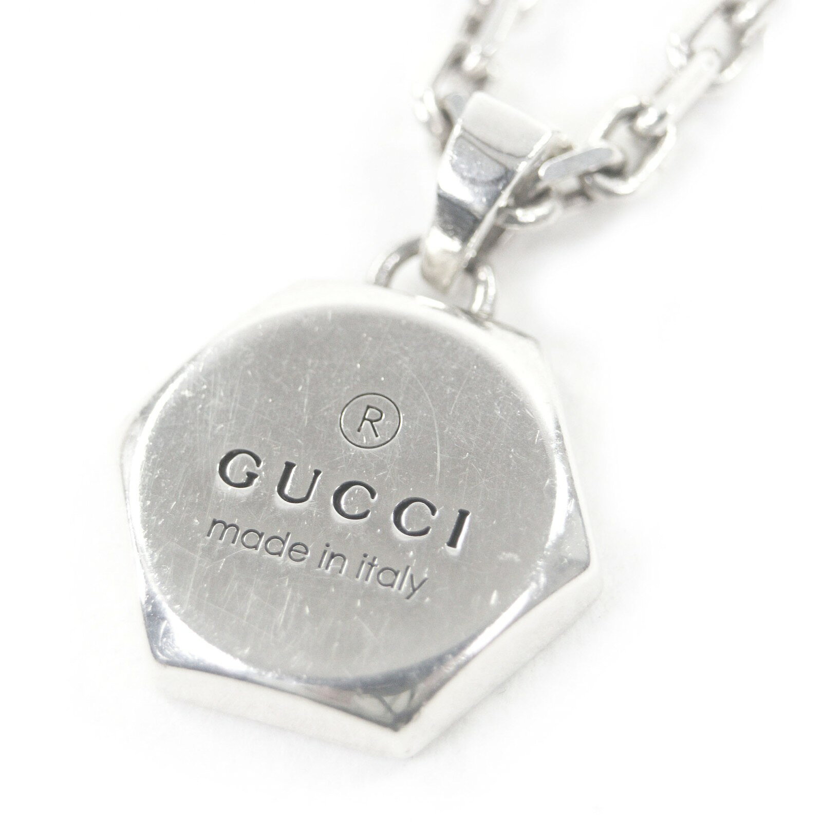 Rakuten - 美品□GUCCI グッチ 779175 トレードマーク エングレービング AG925 オクタゴン チェーンネックレス シルバー 箱・保存袋付き イタリア製 総重量23.26g メンズ【中古】