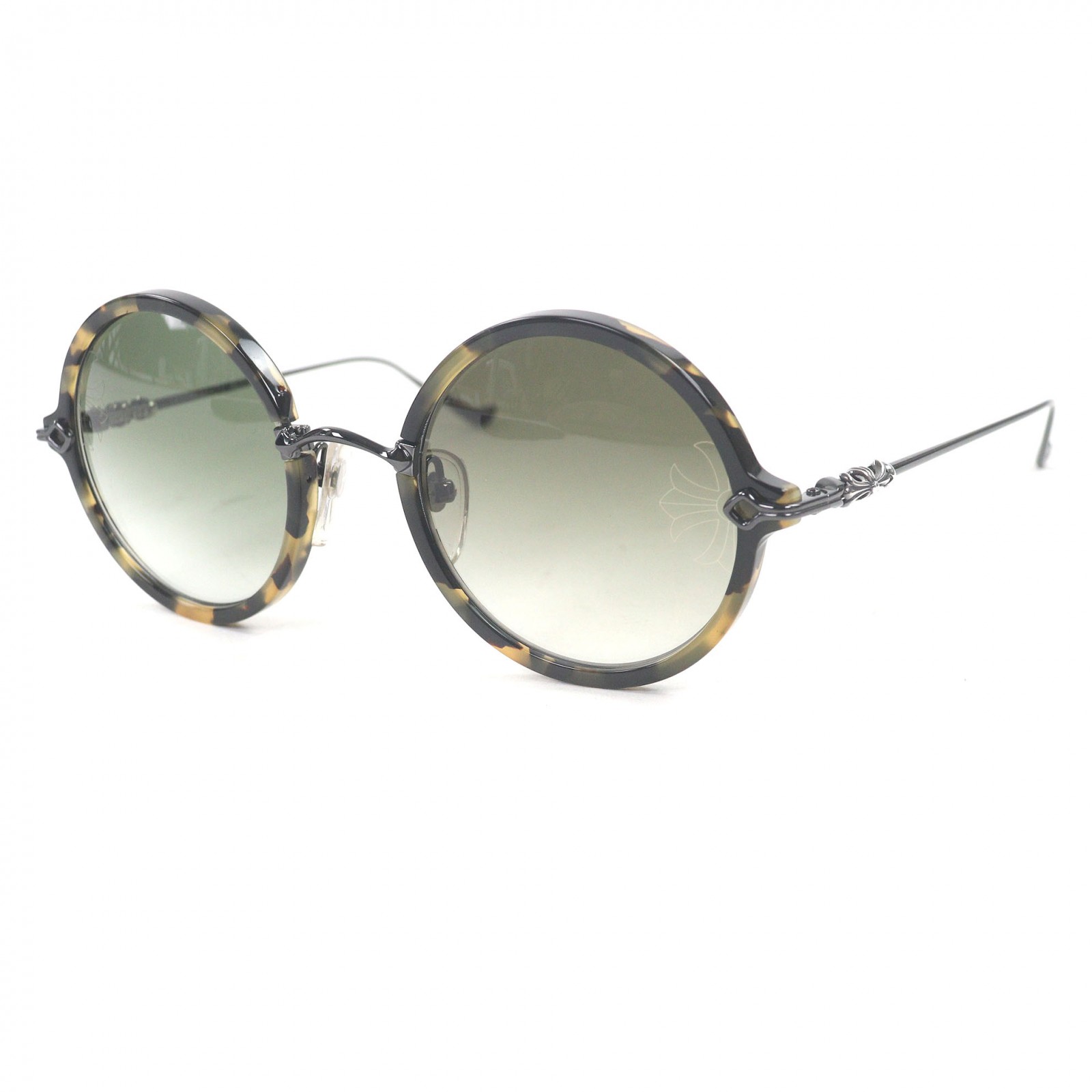美品□CHROME HEARTS クロムハーツ MOIST SV925 CHクロス ラウンドフレーム マーブル柄 サングラス ブラック クリアブラウン 52□24-131 デモレンズ 日本製 メンズ【中古】