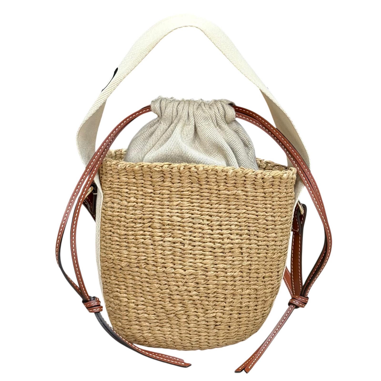 乐天商城 - 極美品★Chloe クロエ CHC22SS381G55101 WODDY スモール バスケット ホワイト ロゴデザイン レザー使い カゴバッグ ショルダーバッグ レディース【中古】