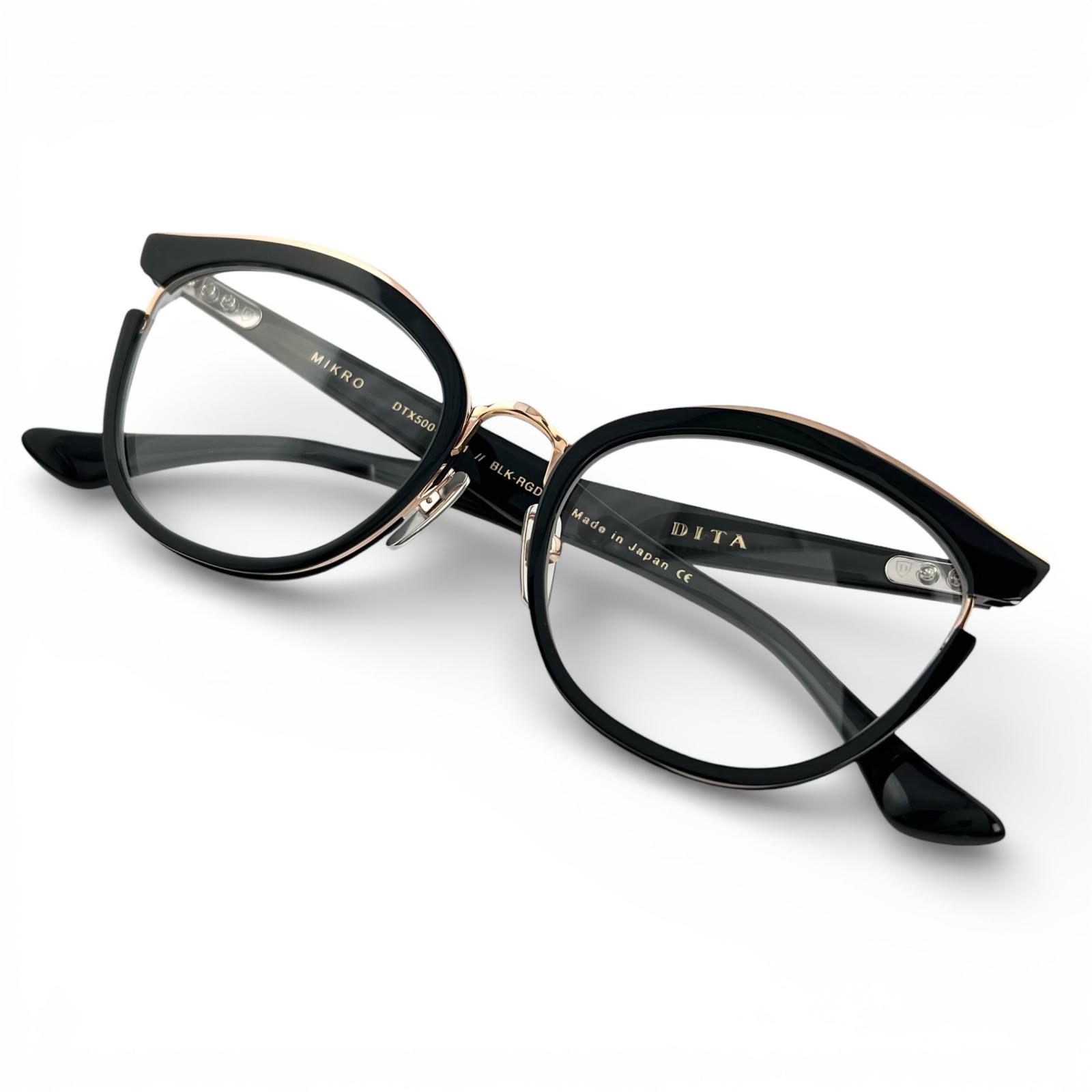 Rakuten - 極美品▲DITA ディータ DTX500 MIKRO キャッツアイ メガネ 眼鏡 アイウェア ブラック ピンクゴールド 52⬜︎19 145 日本製 レディース【中古】