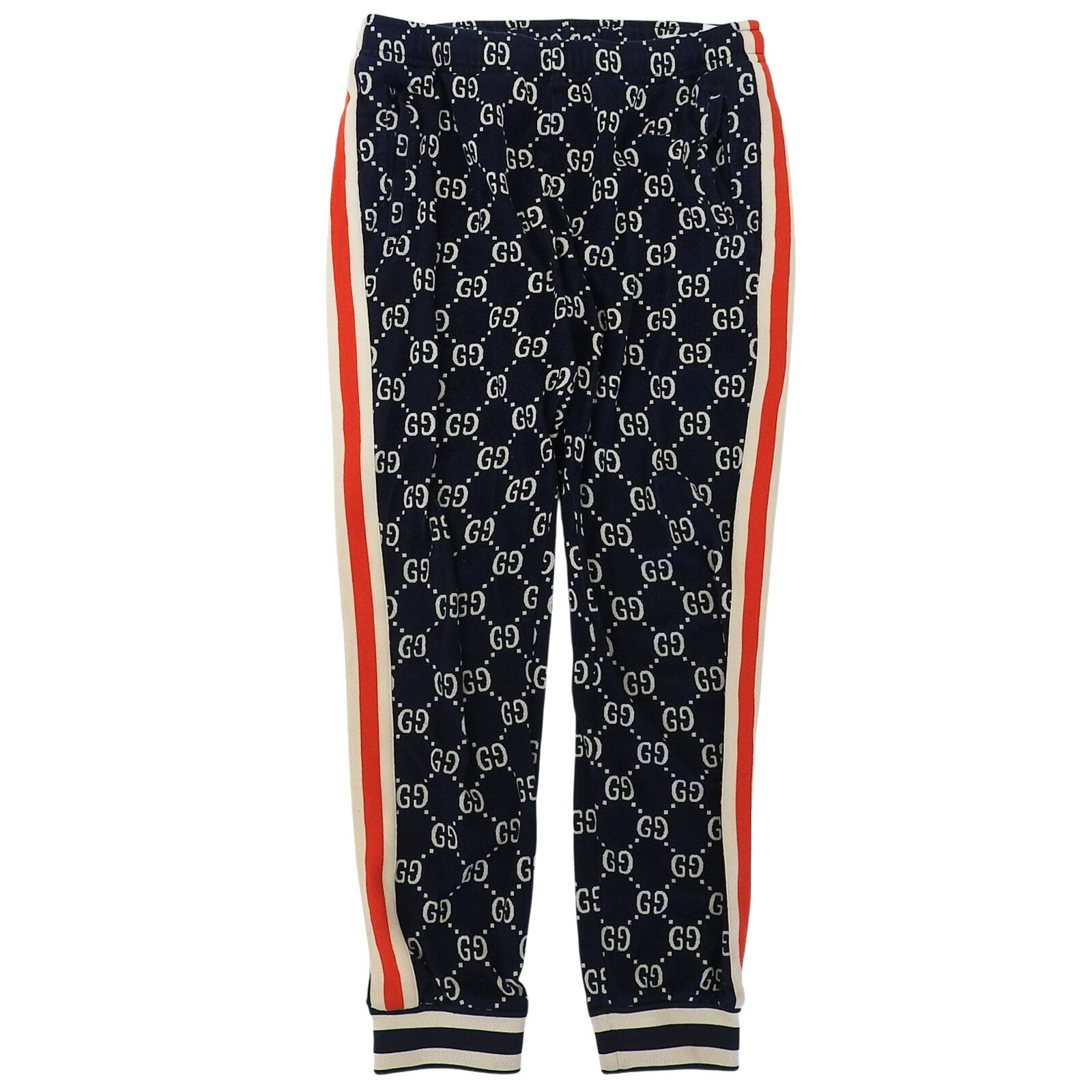 乐天商城 - 良品▲GUCCI グッチ 496920 コットン100％ GGジャガード サイドライン ジョギング パンツ ネイビー マルチ XL イタリア製 正規品 メンズ【中古】