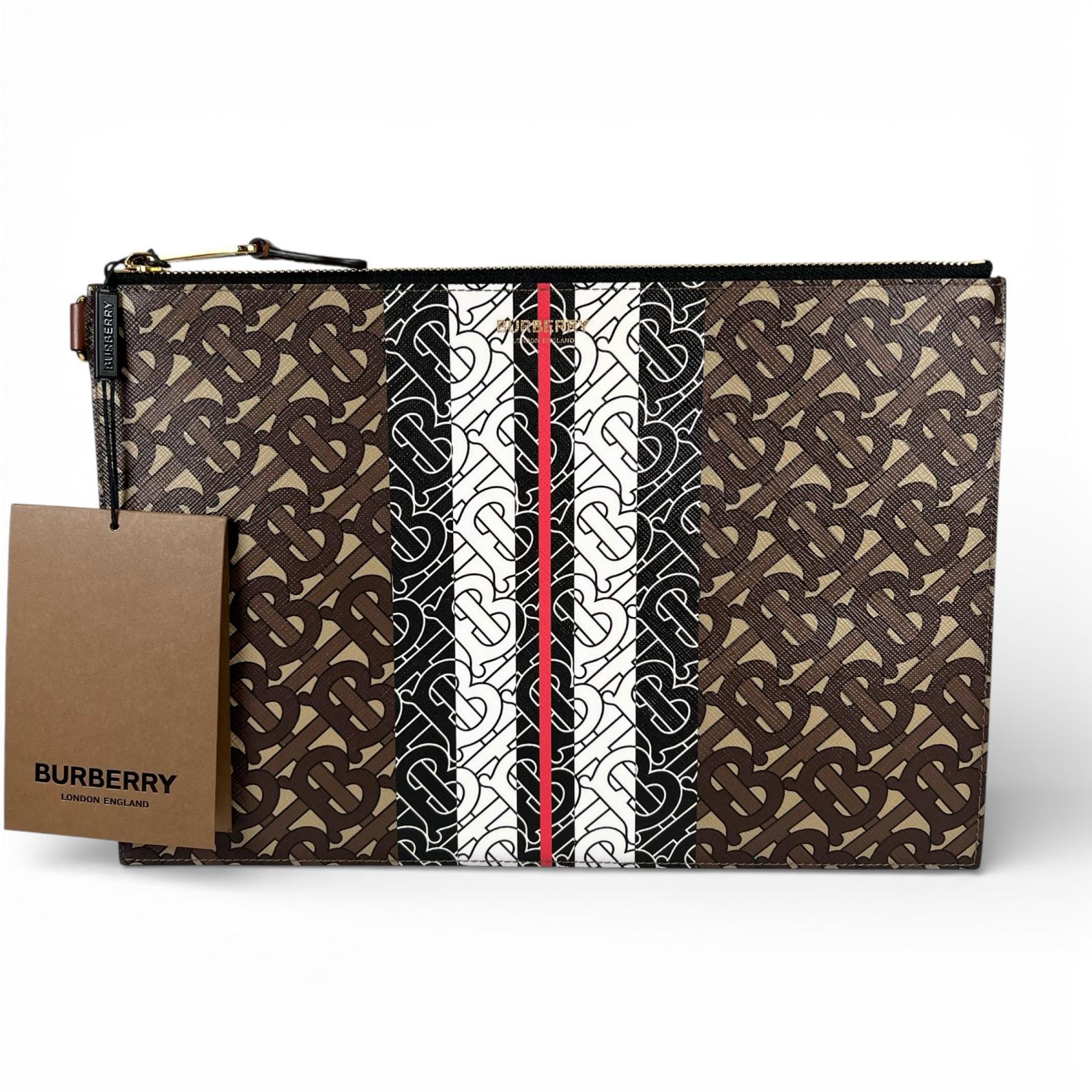 未使用品▲BURBERRY バーバリー 8021377 TBモノグラムストライプ クラッチバッグ マルチカラー イタリア製 正規品 メンズ【中古】