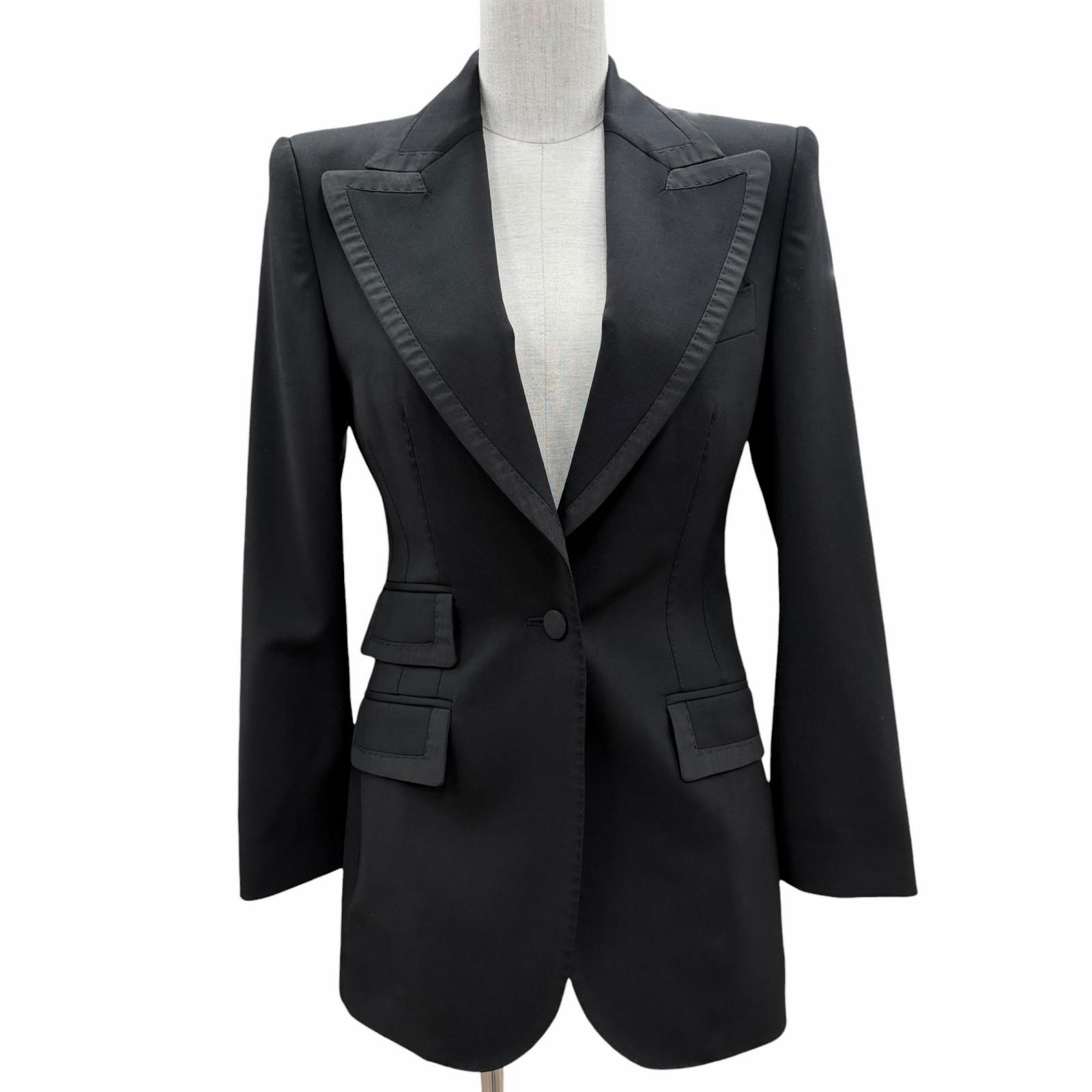 Rakuten - 未使用品◇DOLCE&GABBANA ドルチェ＆ガッバーナ F29EFT ウール シルク ジャケット ブラック 36 イタリア製 正規品 レディース ガーメント・ハンガー付き 【中古】