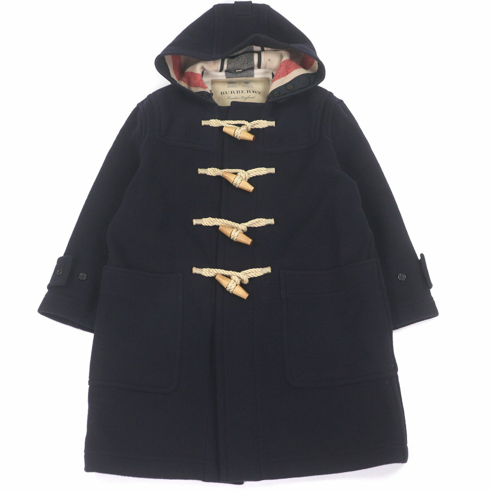 Rakuten - 美品□BURBERRY バーバリー GREENWICH 裏ノバチェック柄 トグルボタン フーデッド ダッフルコート ネイビー 44 イングランド製 正規品 メンズ 【中古】