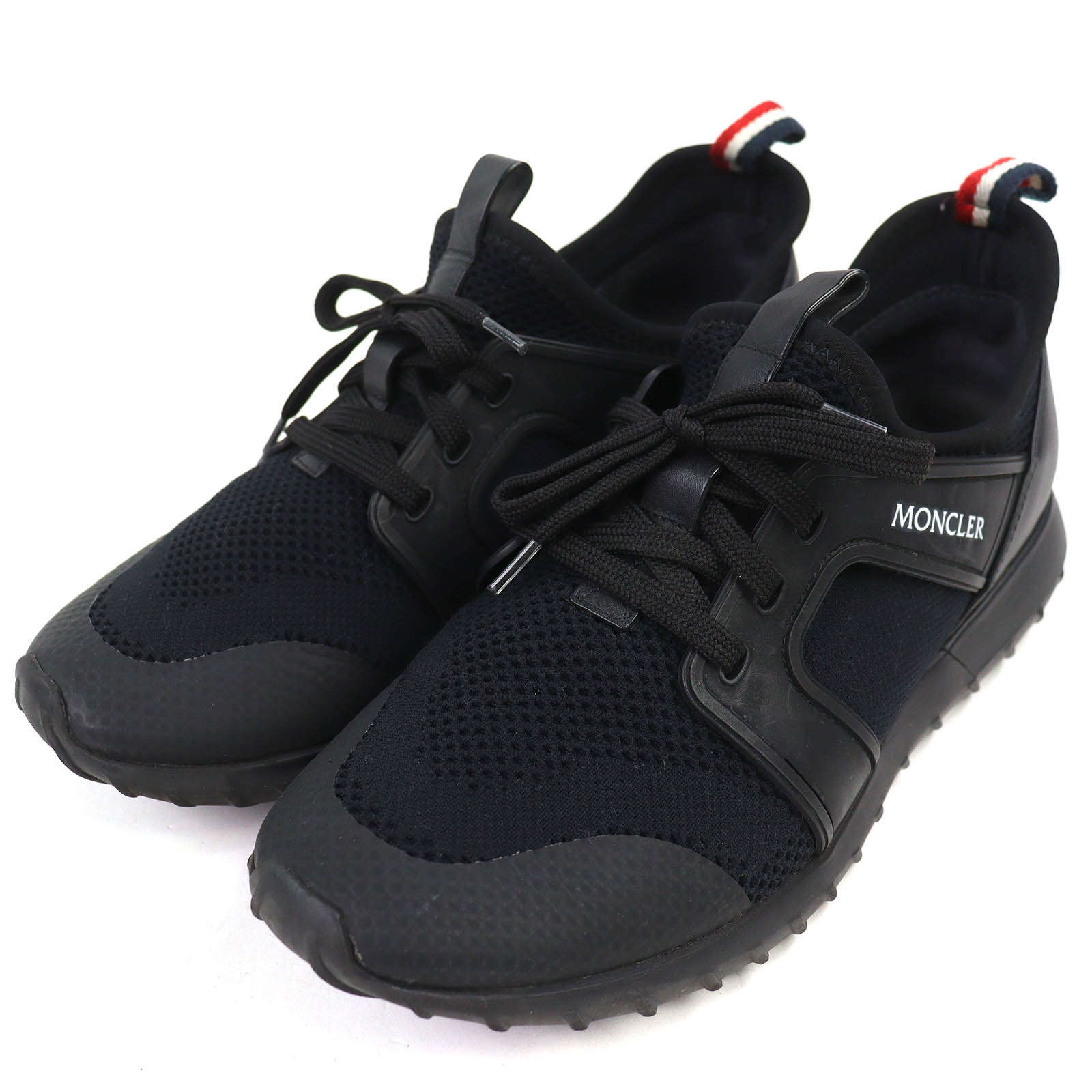【ドンドン見直し】美品△MONCLER モンクレール Emilia Trainers エミリア ロゴパッチ メッシュ スポーティー スニーカー 軽量 ブラック 約27cm相当 イタリア製 メンズ 【中古】