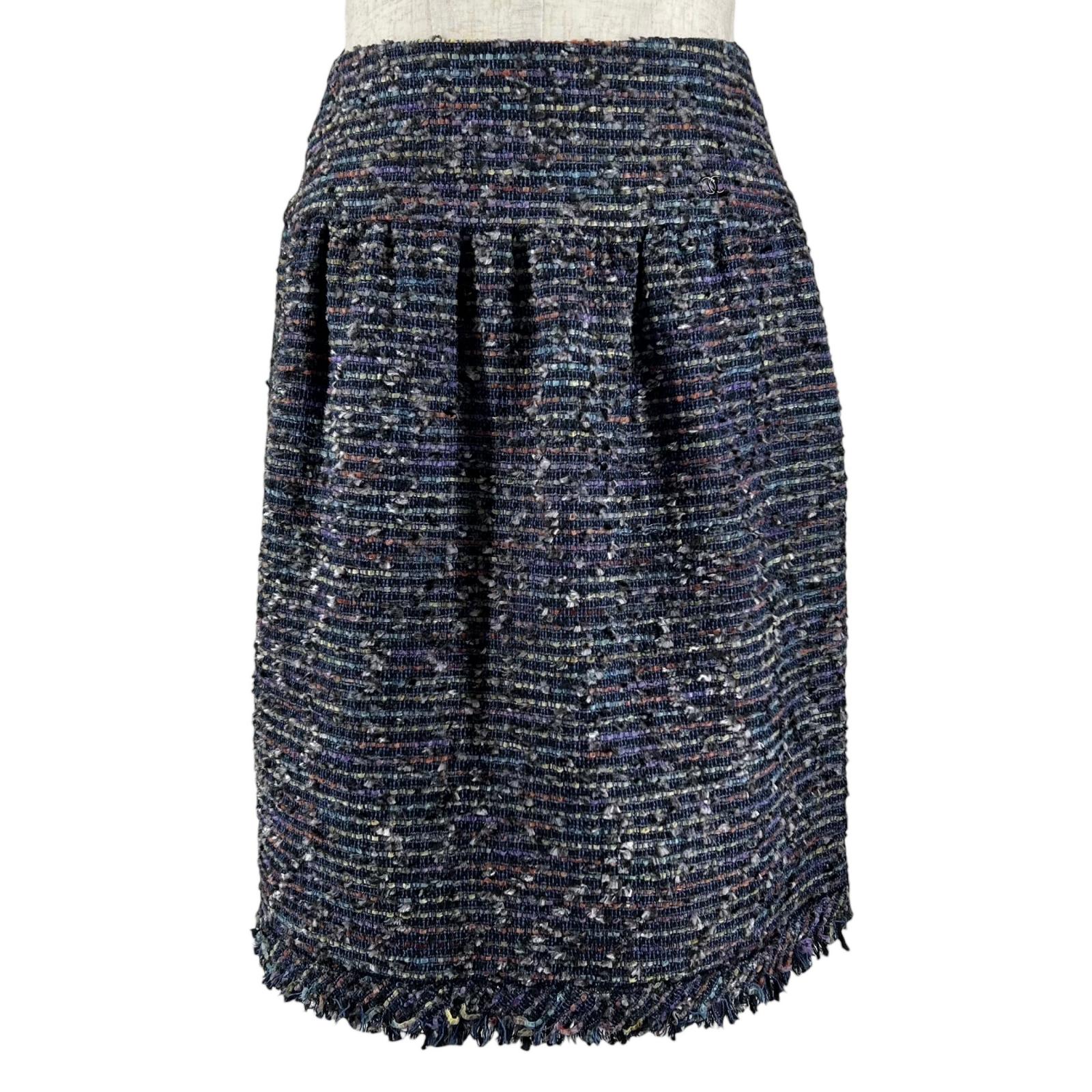 極美品▲CHANEL シャネル ヴィンテージ 05A P26317 ココマーク ツイードスカート マルチカラー 34 フランス製 レディース【中古】