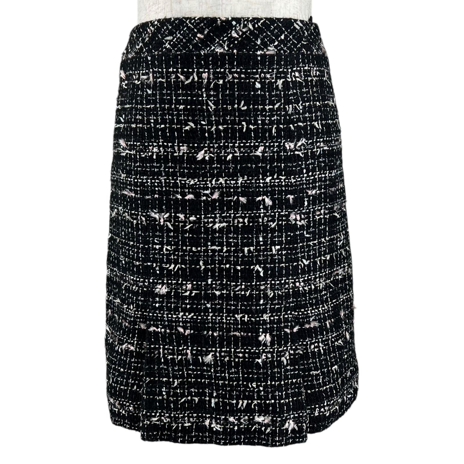 極美品▲CHANEL シャネル ヴィンテージ 05C P24940 ココマーク ボックスプリーツ ツイードスカート ブラック 34 フランス製 レディース【中古】