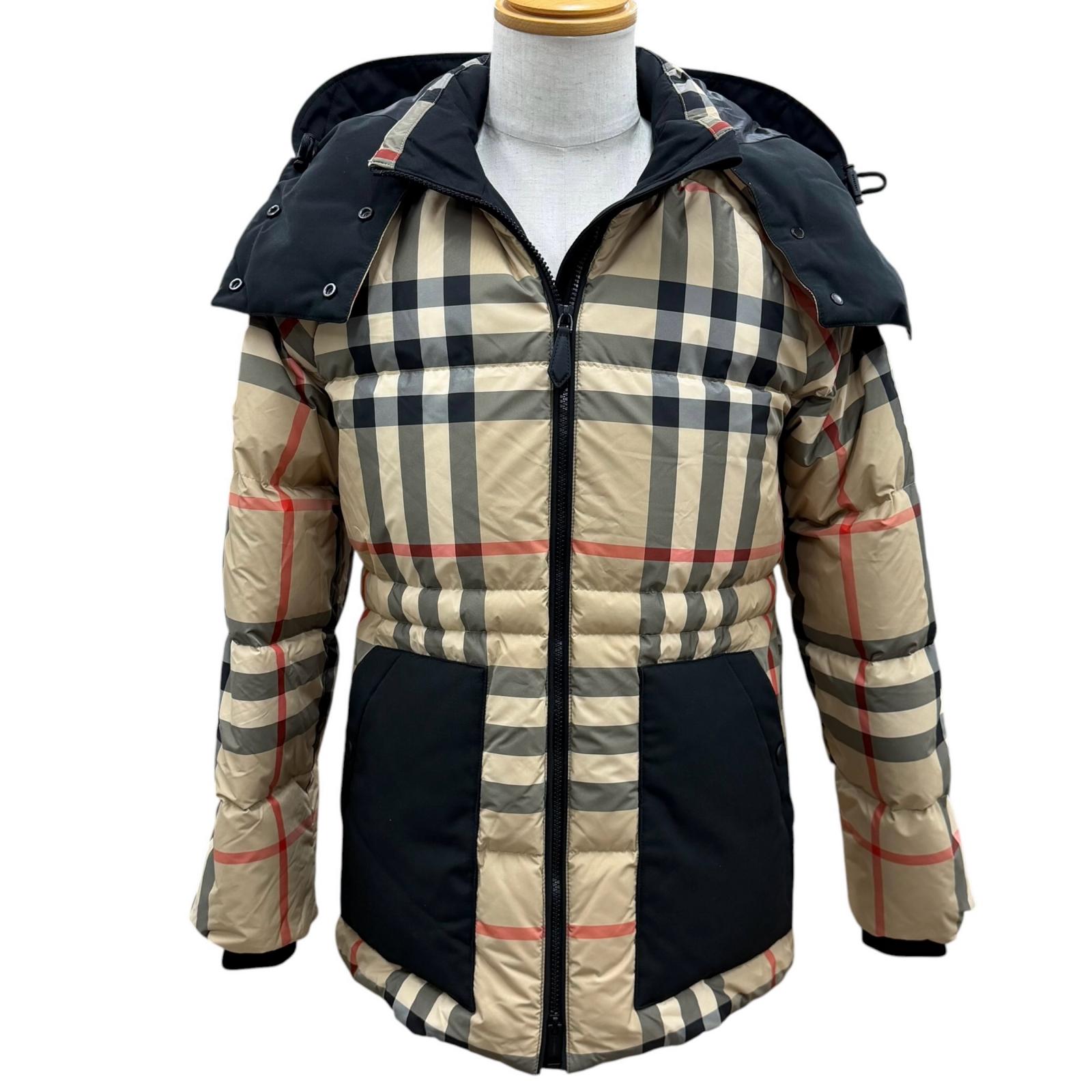 Rakuten - 極美品▼BURBERRY バーバリー 8059094 ティッシ期 ノバチェック フーデッド ダブルジップアップ ダウンジャケット ブラック ベージュ S ガーメント付き 正規品 メンズ【中古】