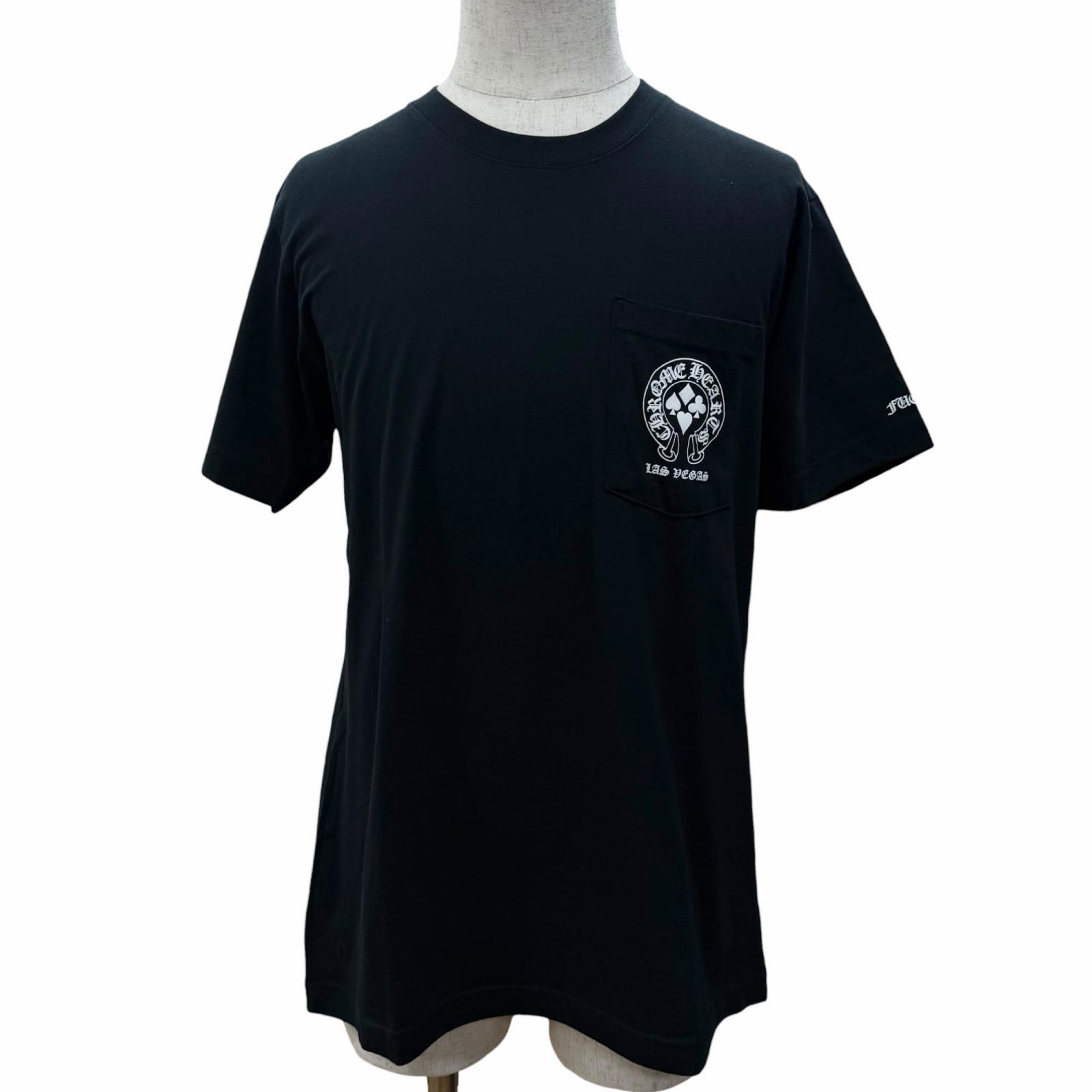 Rakuten - 極美品□CHROME HEARTS クロムハーツ コットン100％ ホースシュー ロゴプリント LASVEGAS限定 半袖 ポケットTシャツ ブラック M USA製 メンズ 【中古】