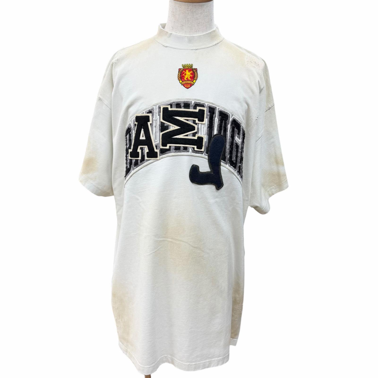 Rakuten - 未使用品□BALENCIAGA バレンシアガ 23AW 739028 TOVN2 SKATER OVERSIZED コットン100% クラッシュダスト加工 オーバーサイズ 半袖Tシャツ オフホワイト 3 正規品 メンズ 【中古】