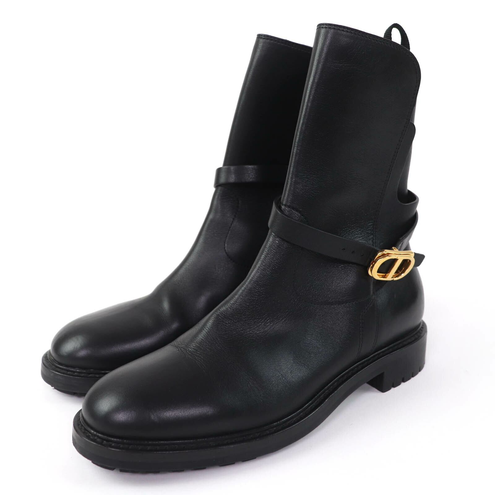 Rakuten - 美品☆Christian Dior クリスチャンディオール EMPREINTE レザー ショートブーツ ブラック ゴールド金具 38 イタリア製 レディース 【中古】