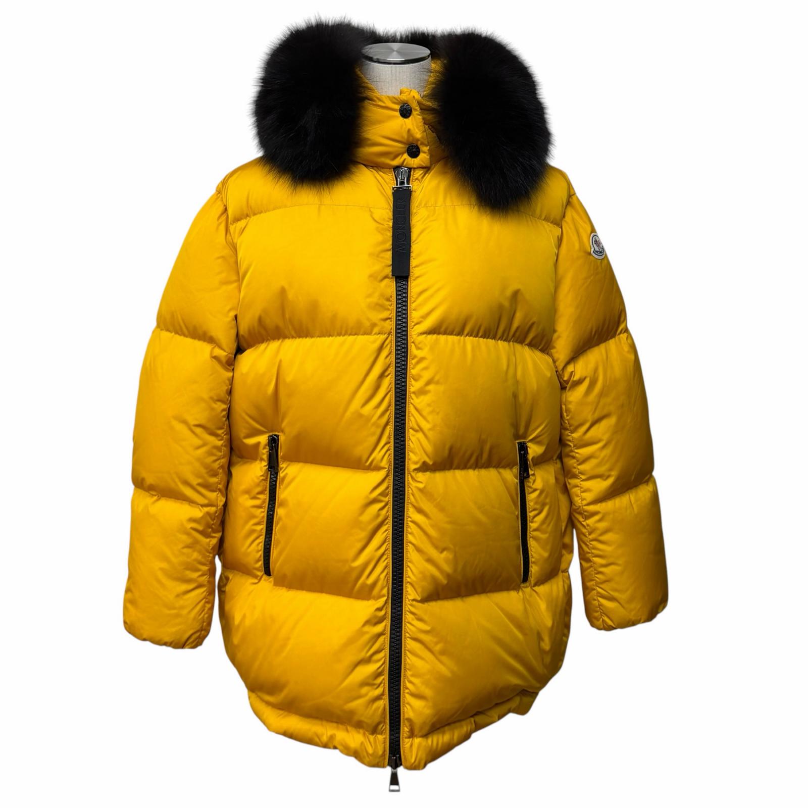 Rakuten - 美品★MONCLER GENIUS 2 モンクレール ジーニアス 2 MERGULE メルグル FOXファー・フード・ロゴワッペン付 ZIP UP ダウンジャケット イエロー 0 レディース 【中古】