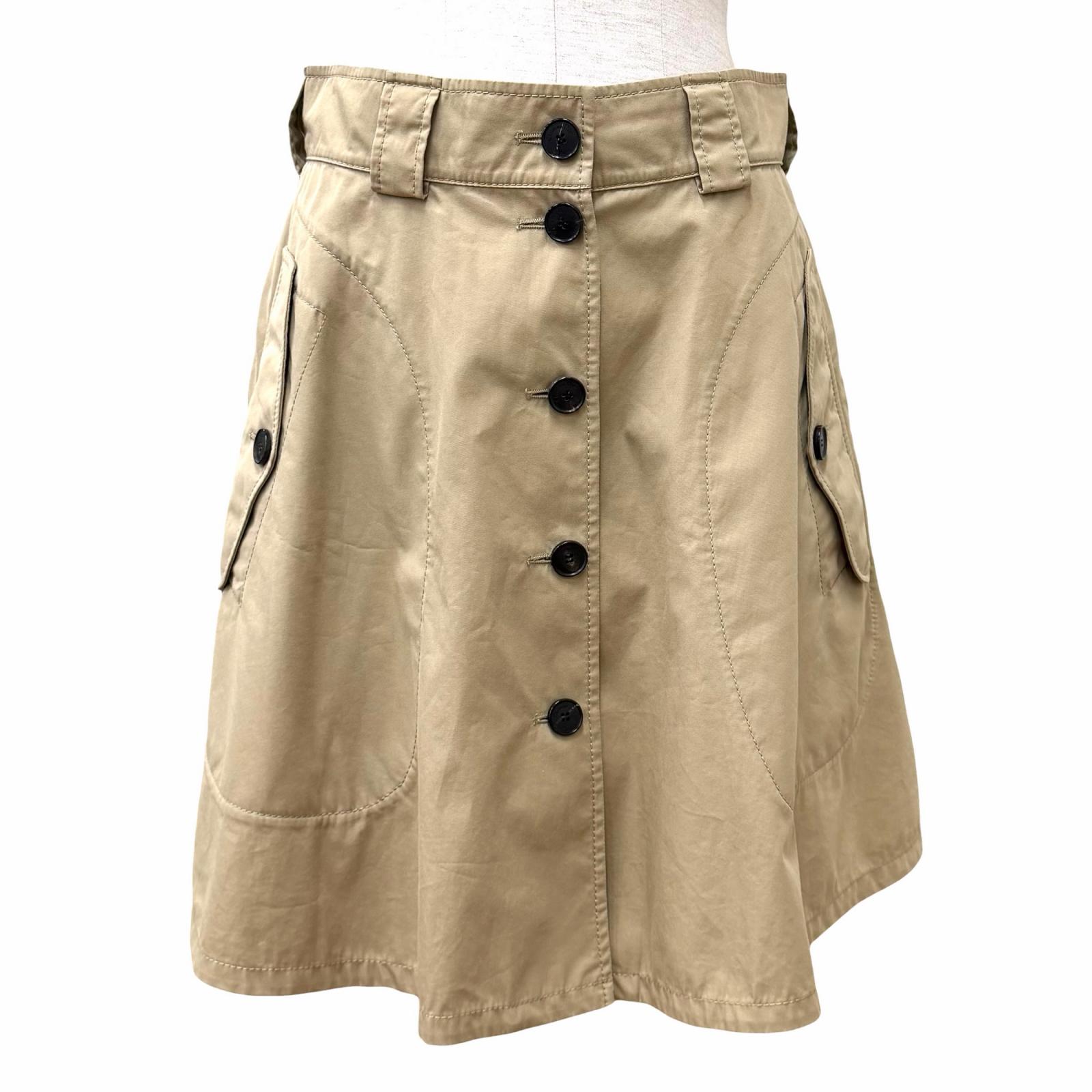 極美品★Christian Dior クリスチャンディオール 247J07A3332 コットン100％ ロゴボタン付 膝丈 フレアスカート ベージュ 42 イタリア製 正規品 レディース 