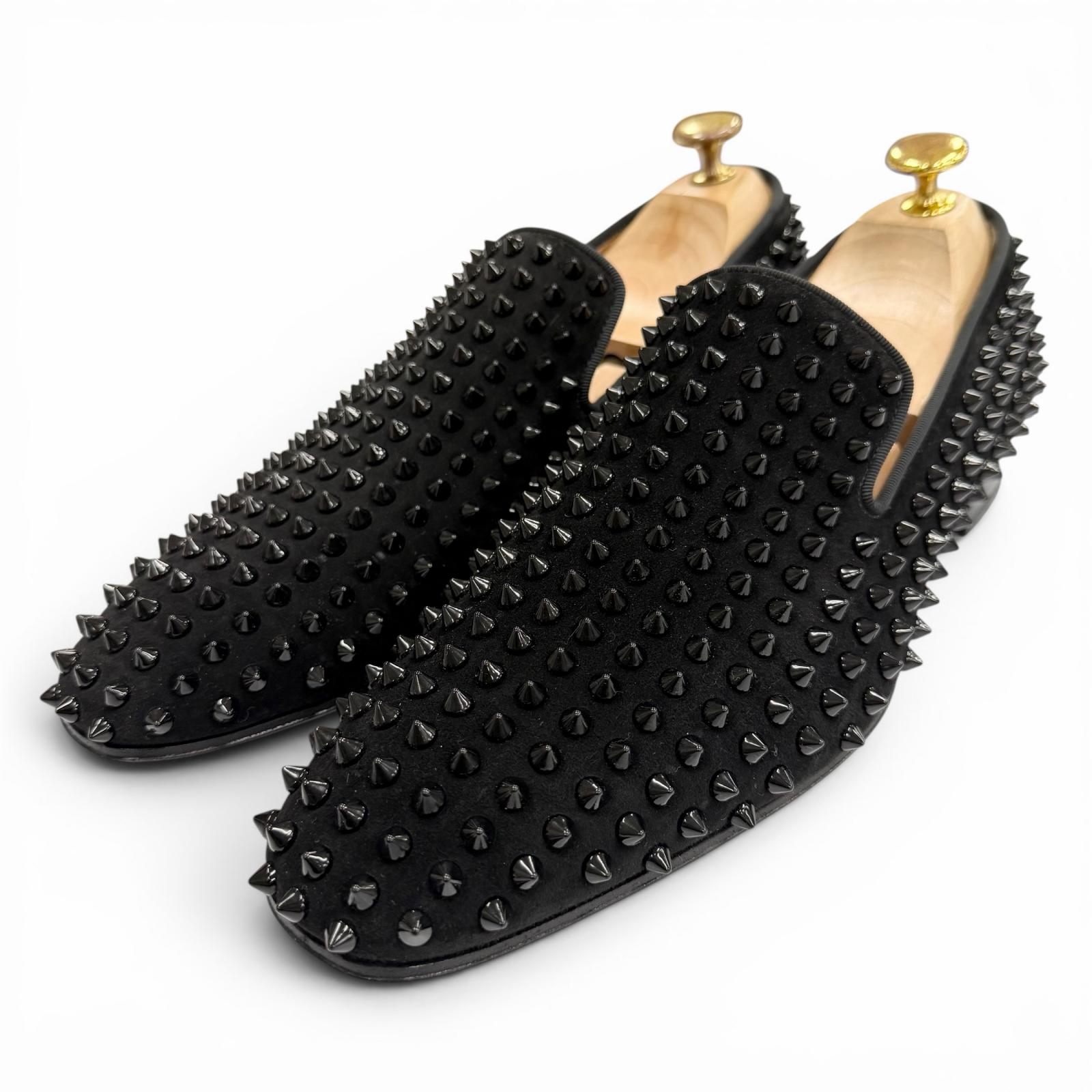 美品▼Christian Louboutin クリスチャンルブタン DANDELION SPIKES スウェードレザー ローファー ブラック 41.5 イタリア製 メンズ 