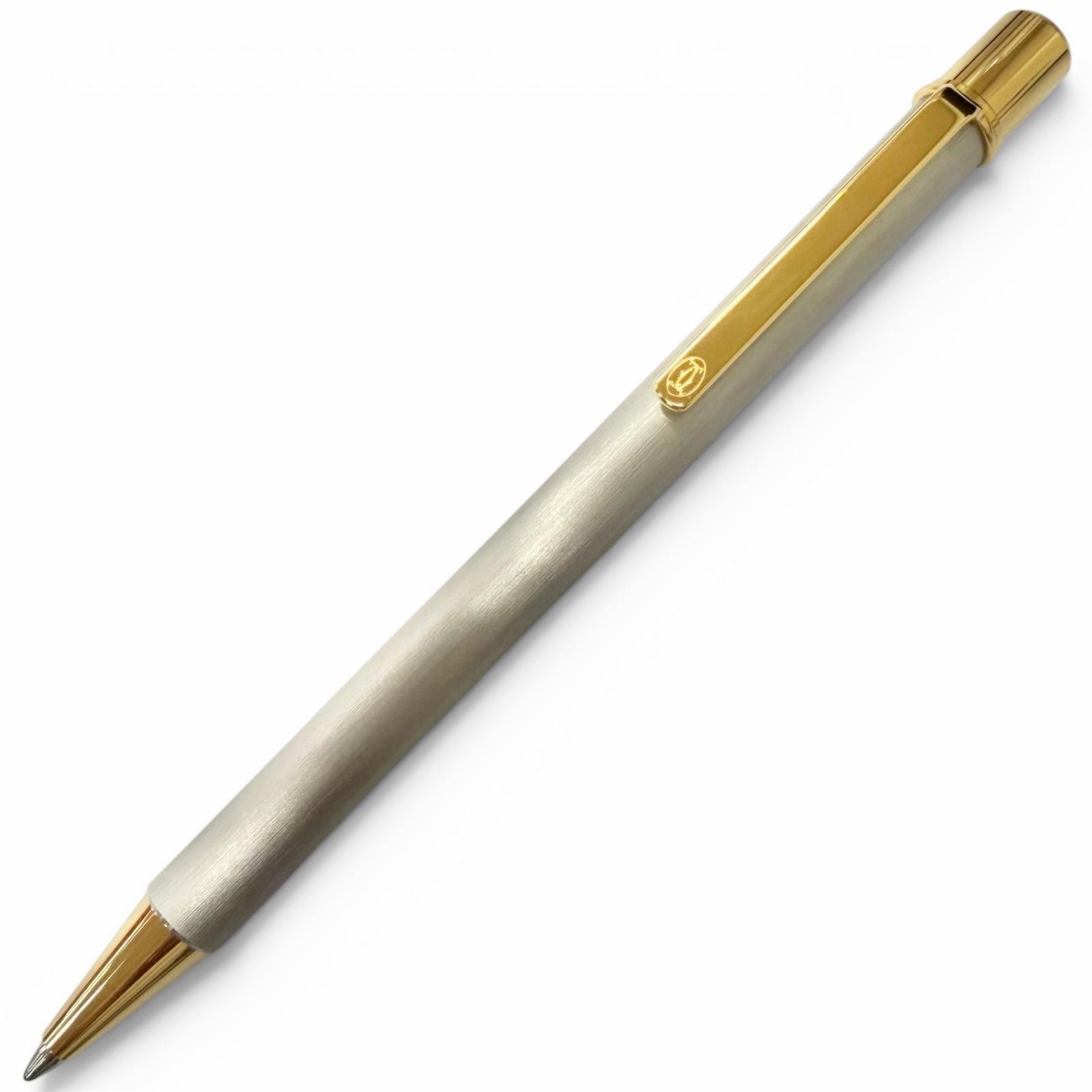 極美品□Cartier カルティエ マスト ドゥ カルティエ ヘアライン ボールペン シルバー ゴールド フランス製 メンズ 筆記確認済み 【中古】