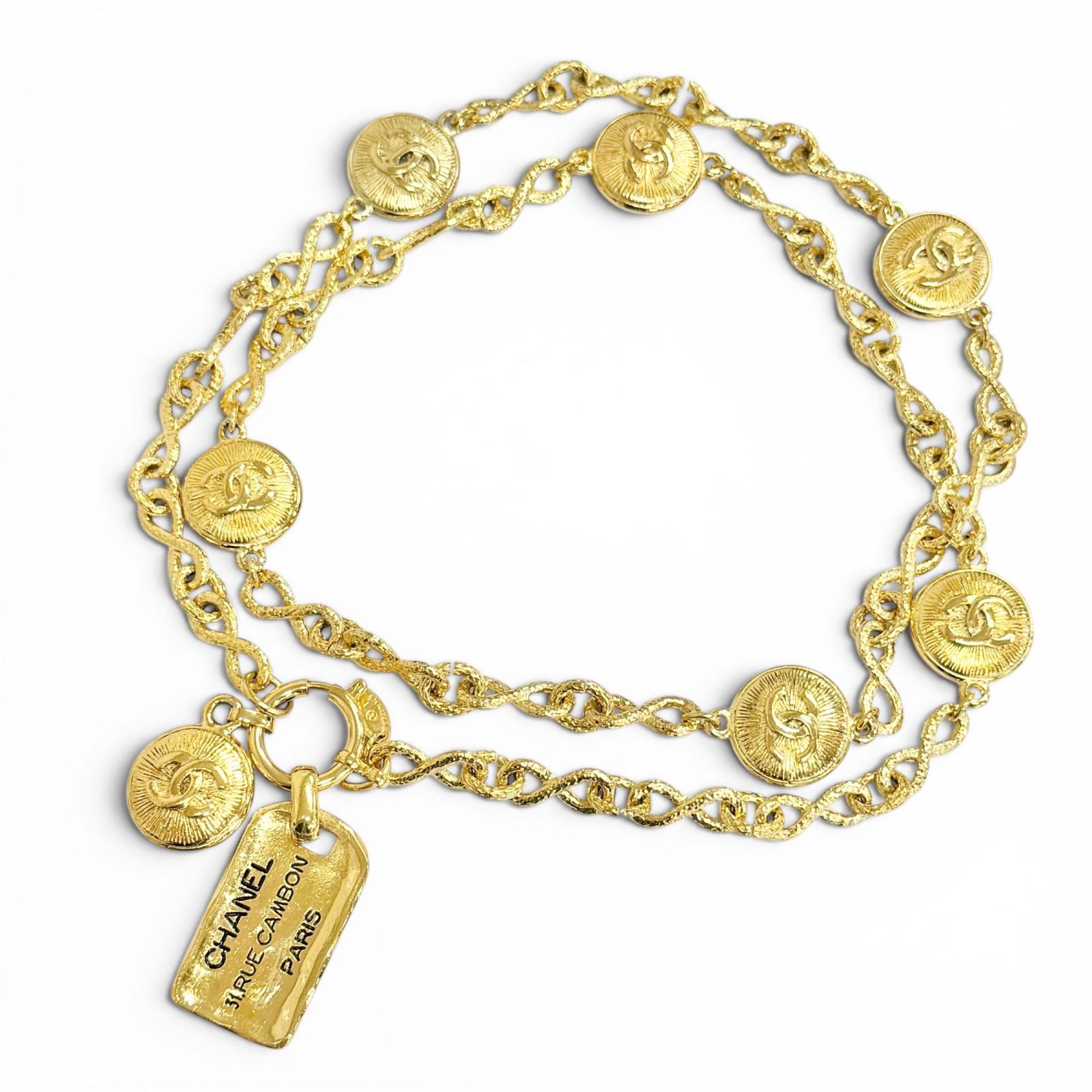 極美品△CHANEL シャネル ヴィンテージ 31 RUE CAMBON ココボタン チェーン ベルト ゴールド フランス製 レディース オススメ◎ 