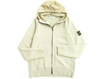 【中古】美品◎STONE ISLAND　ストーンアイランド　ロゴワッペン付き　切替デザイン　ウールパーカー/ニットジャケット　ベージュ　M　正規品