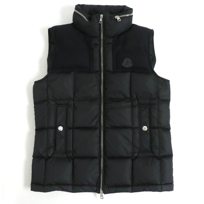 美品□2017年製 MONCLER/モンクレール CESAR GILET ロゴレザーワッペン付き ウール切り替え ダウンベスト/ジレ ブラック 1 正規品 メンズ【中古】