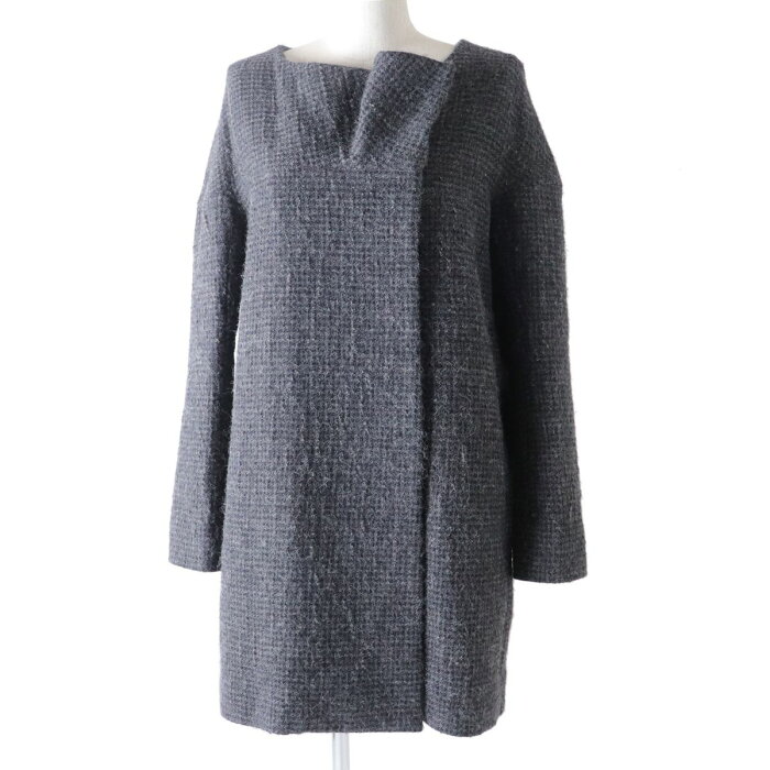 極美品◇正規品 Chloe クロエ 17AW 7HMA72 チェック柄 ウール×アルパカ ノーカラー ロングコート ダークグレー レディース 36 仏製 冬物◎【中古】