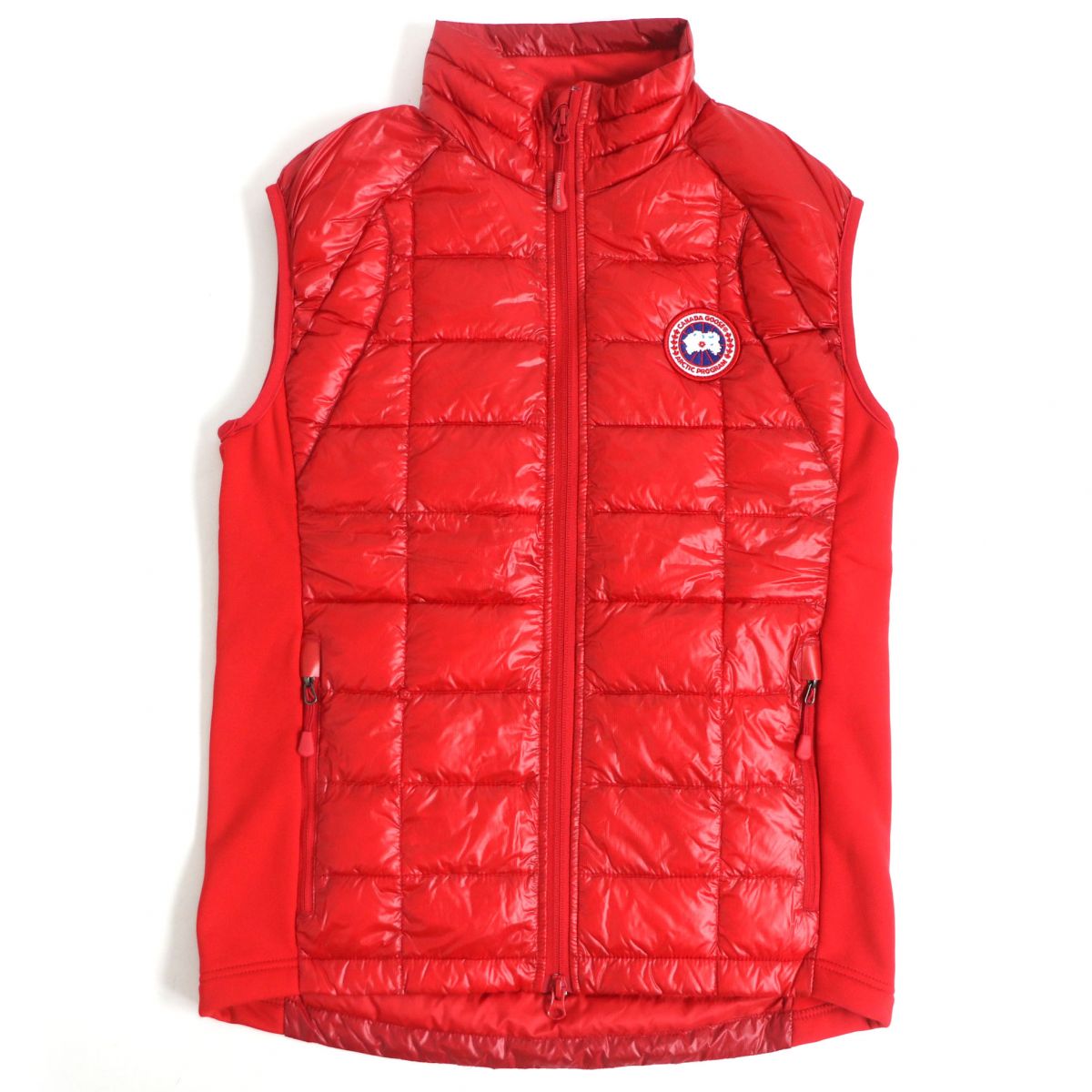 未使用□カナダグース 2702M HYBRIDGE LITE VEST/ハイブリットライト ロゴワッペン WZIP ダウンベスト/ジレ レッド S カナダ製 国内正規品【中古】