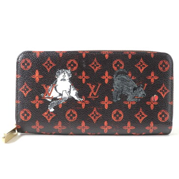 美品◇LOUIS VUITTON ルイヴィトン M63875 トランスフォームドモノグラム キャットグラム 猫 ネコ ラウンドファスナー ジッピーウォレット ロングウォレット 長財布 ブラック×レッド 黒×赤 レディース スペイン製【中古】