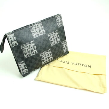 【中古】極美◆2015年 ルイヴィトン N61234 ダミエグラフィット クリストファーネメス ポシェットヴォワヤージュ クラッチバッグ 黒 仏製 保存袋付 メンズ