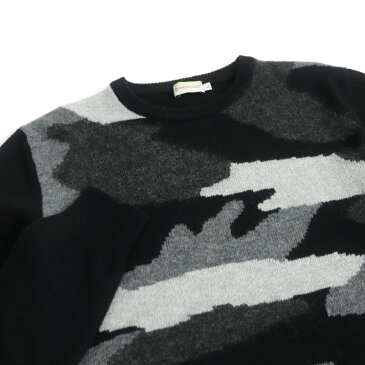 美品□モンクレール MAGLIONE TRICOT カモフラ/迷彩柄 モヘア混 ウール クルーネック ロングスリーブニット/セーター ブラック L 正規品【中古】