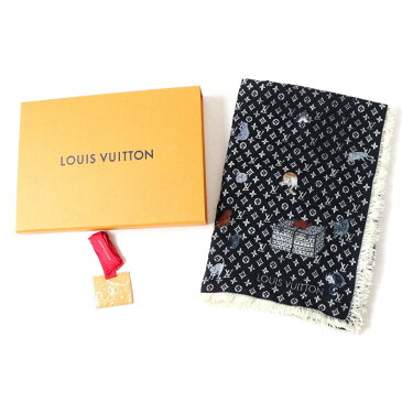 美品◇希少◎ LOUIS VUITTON ルイヴィトン 2018年 MP2271 エトール キャットグラム ネコ 猫 ウール100% 大判 ショール ストール ブラック 黒 箱付 イタリア製【中古】