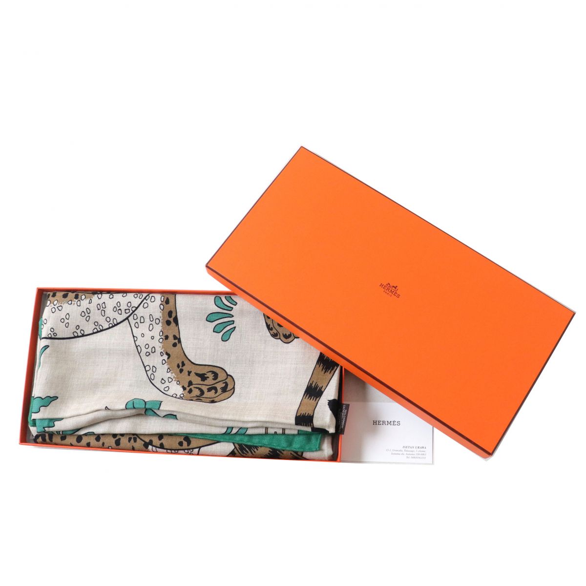 極美品◎フランス製 HERMES エルメス 22SS LES LEOPARDS レオパード カレ140 カシミヤ×シルク スカーフ 箱・タグ・22年3月購入書付き【中古】