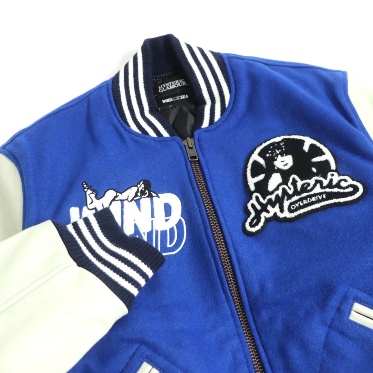 美品□20AW ウィンダンシー×ヒステリックグラマー WDS-HYS-2-01 袖レザー スタジアムジャンパー/バーシティジャケット ブルー L 正規品【中古】