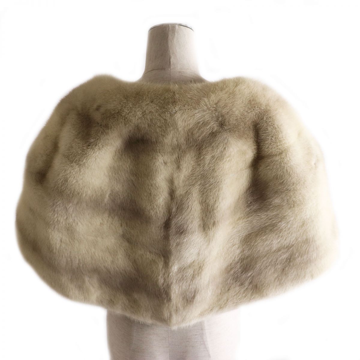 良品●MINK サファイアミンク 本毛皮大判ショール/ストール/ティペット ライトグレー 毛質艶やか・柔らか◎【中古】
