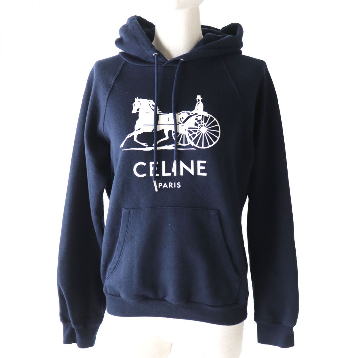 美品◎正規品 伊製 CELINE セリーヌ 2Y428450I レディース カシミヤ混 サルキー プリント フーディ スウェット／パーカー ネイビー×白 S 【中古】