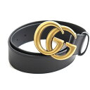 美品◆GUCCI グッチ 400593 ゴールドバックル GGマーモント ワイドベルト/レザーベルト 75/30 ブラック イタリア製 袋付 メンズ【中古】