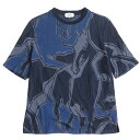 極美品●21SS HERMES エルメス Dance of Horses Light 鹿の子生地 半袖 Tシャツ/カットソー ブルー系 大きめサイズXXL イタリア製 正規品 【中古】