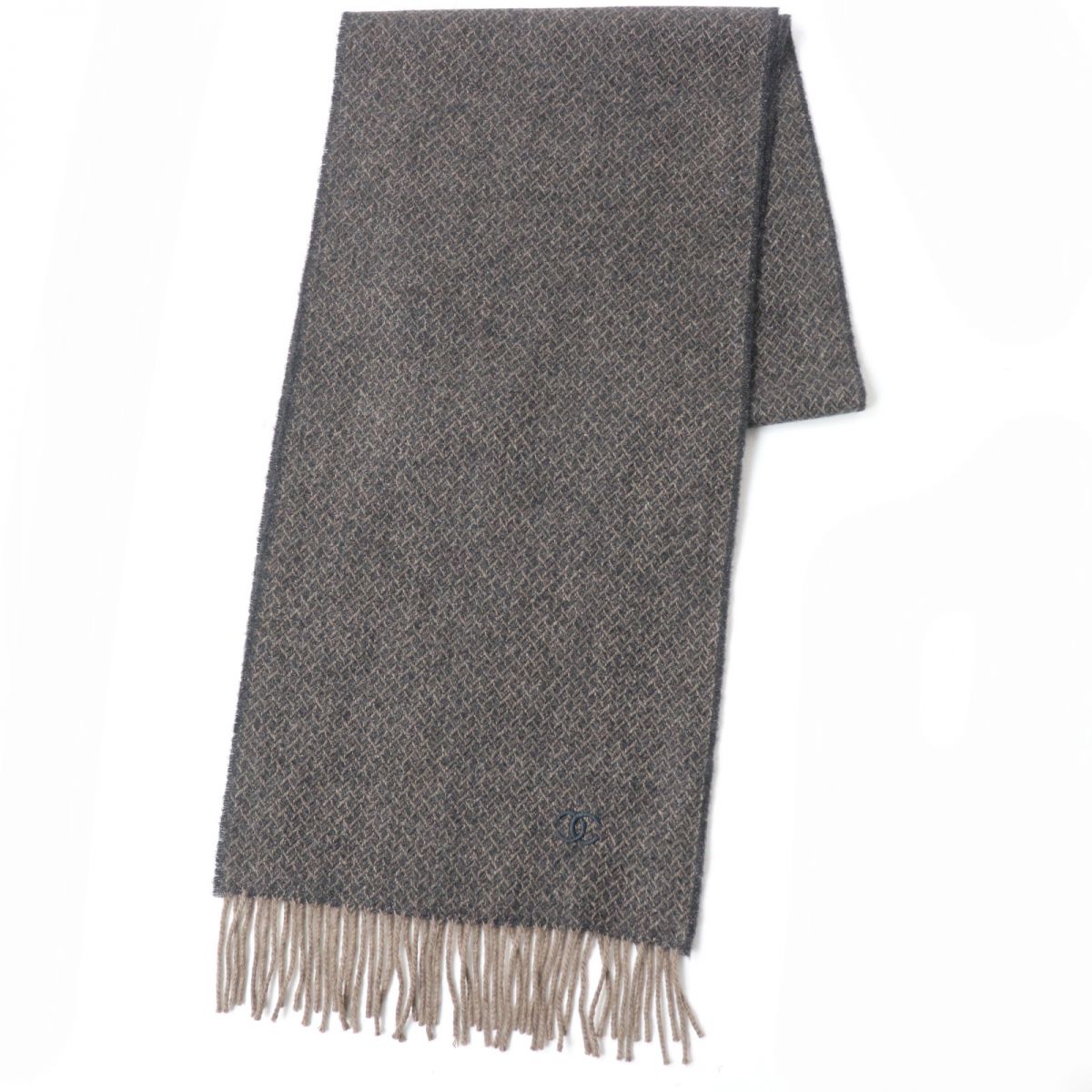 極美品☆CHANEL シャネル 2017年 17V ココマーク刺繍入り フリンジ付き カシミヤ混 マフラー/ショール ブラウン系 レディース【中古】のサムネイル
