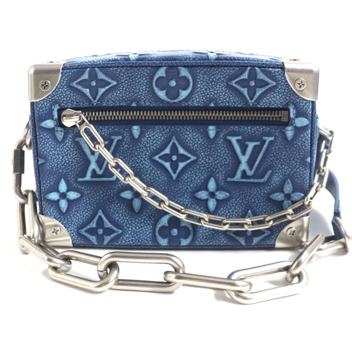 未使用品▼LOUIS VUITTON ルイヴィトン M21368 ミニ ソフトトランク モノグラム レザーエンボス チェーン ショルダーバッグ デニムブルー フランス製 メンズ【中古】のサムネイル