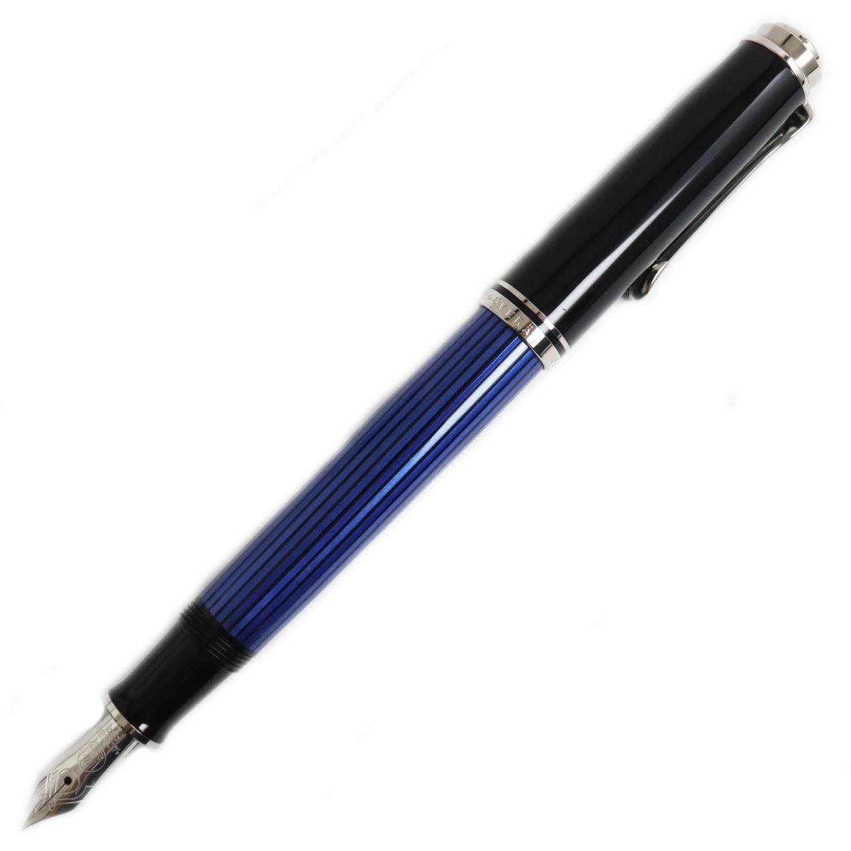 極美品●Pelikan ペリカン スーベレーン M400 ペン先14K EFニブ ロゴ入り 万年筆 ブラック×シルバー×ブルーストライプ メンズ/レディース【中古】