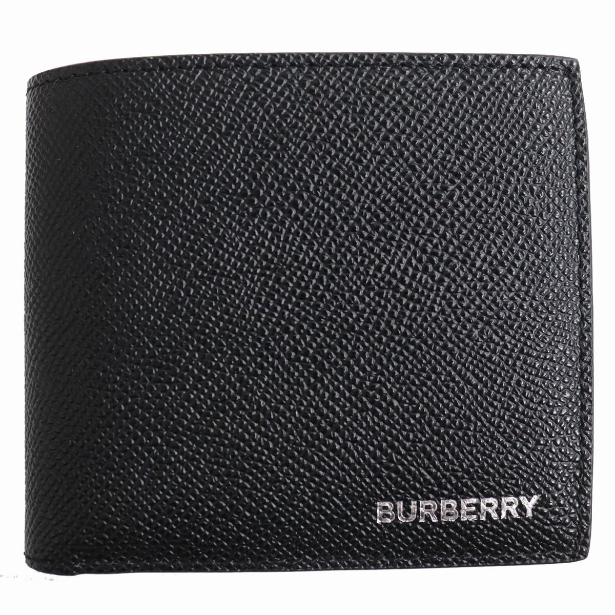 未使用品△BURBERRY バーバリー 8014653 GRAINY LEATHER INTERNATIONAL BIFOLD WALLET ロゴ入り 二つ折り レザー 財布 ブラック 伊製 箱付【中古】