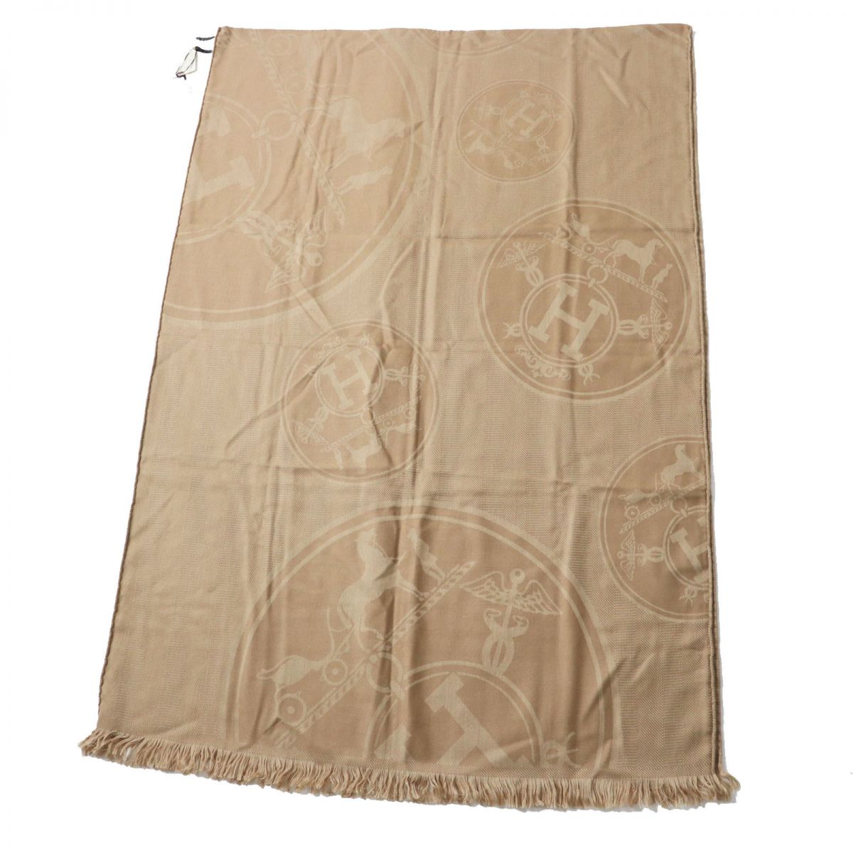 未使用品◎正規品 22年 仏製 HERMES エルメス ニューリブリス カシミヤ×シルク ストール／ショール ブラウンベージュ 箱・タグ付き【中古】のサムネイル