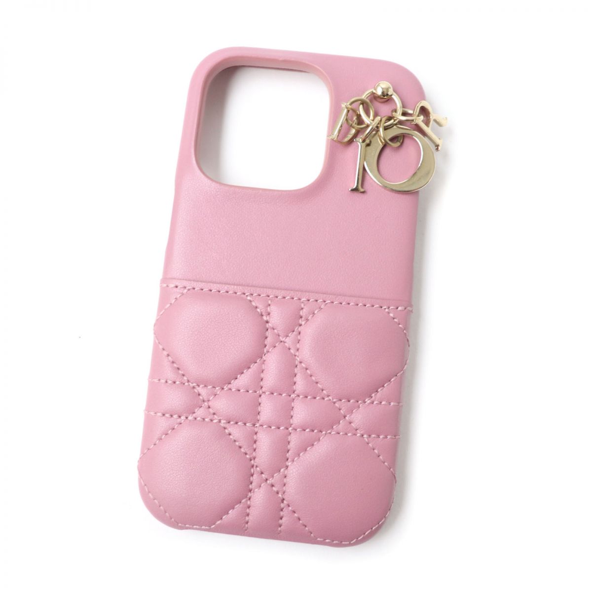 極美品★クリスチャンディオール Lady Dior レディディオール カナージュ iPhoneケース 14pro ラムスキン ピンク×ゴールド 伊製 箱・袋付【中古】のサムネイル