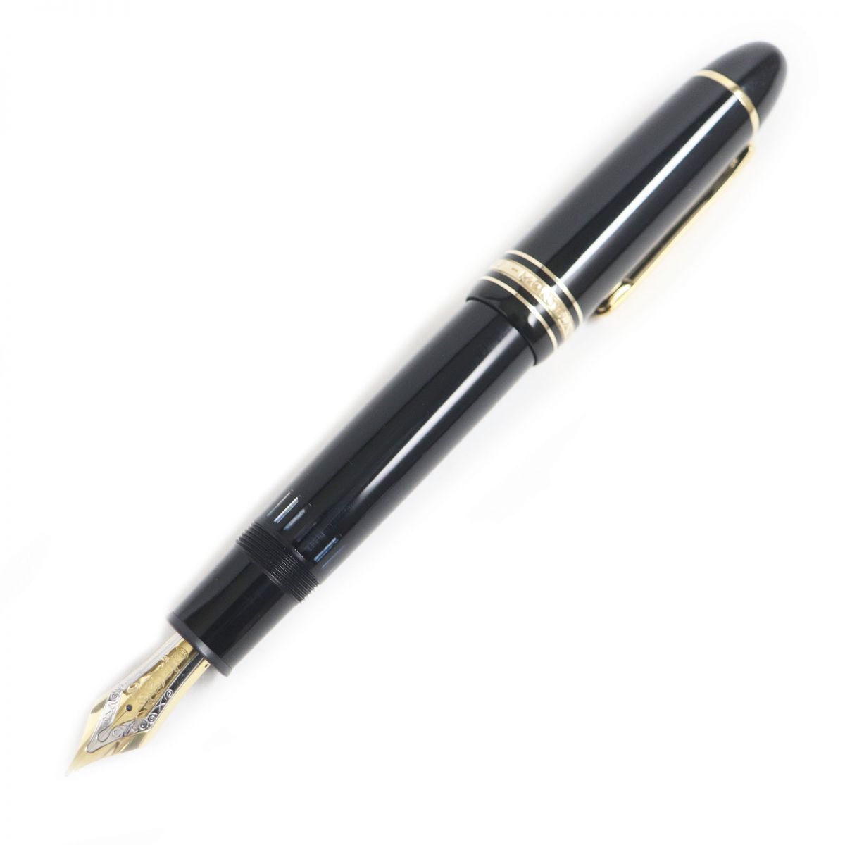 美品□MONTBLANC/モンブラン No.149 マイスターシュテュック ホワイトスター ペン先18K Mニブ キャップ式 万年筆 黒×ゴールド ドイツ製【中古】