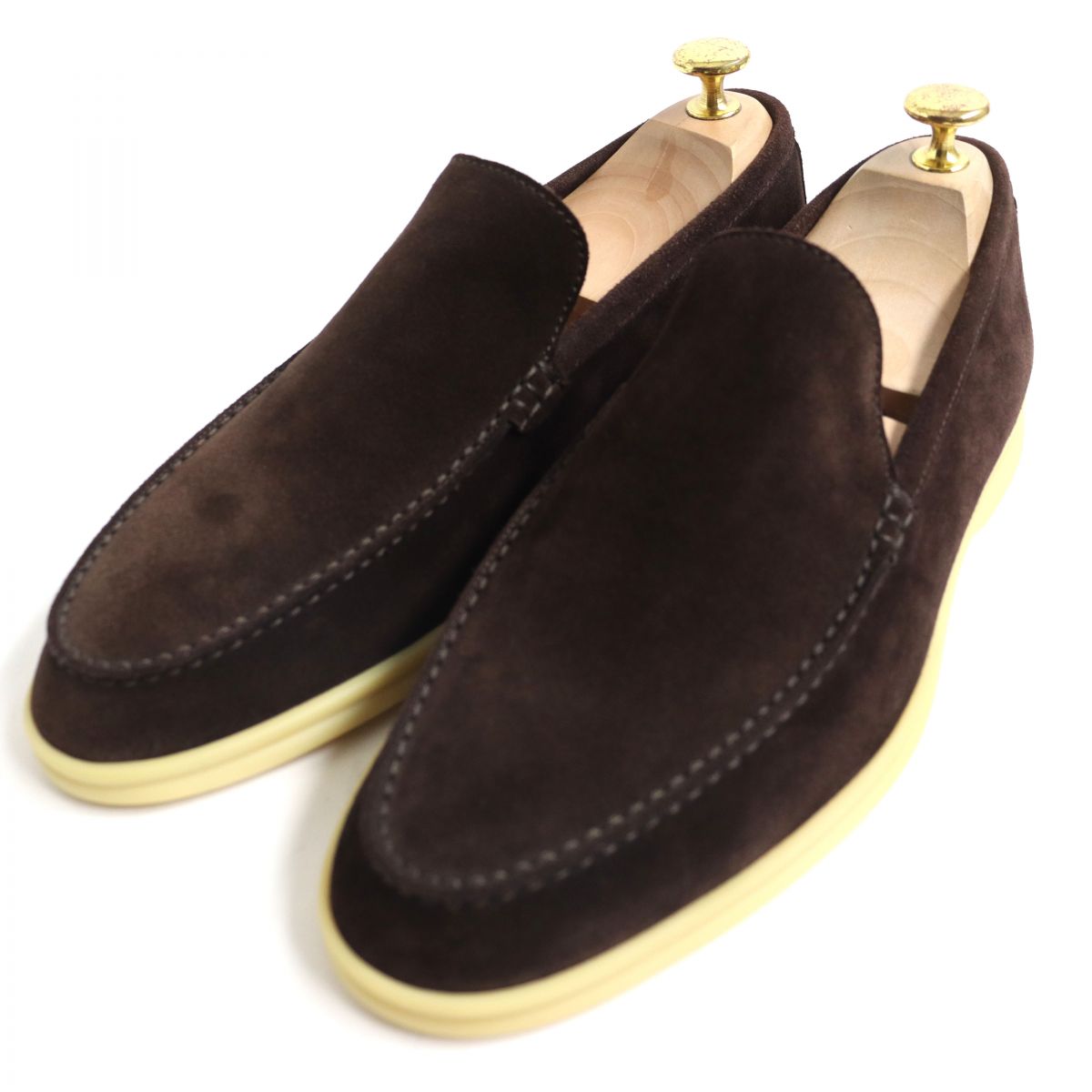 未使用品▼Loro Piana ロロピアーナ サマーウォーク モカシン スウェードレザーシューズ/ローファー 茶/ダークブラウン 40 1/2 イタリア製 保存袋付き【中古】のサムネイル