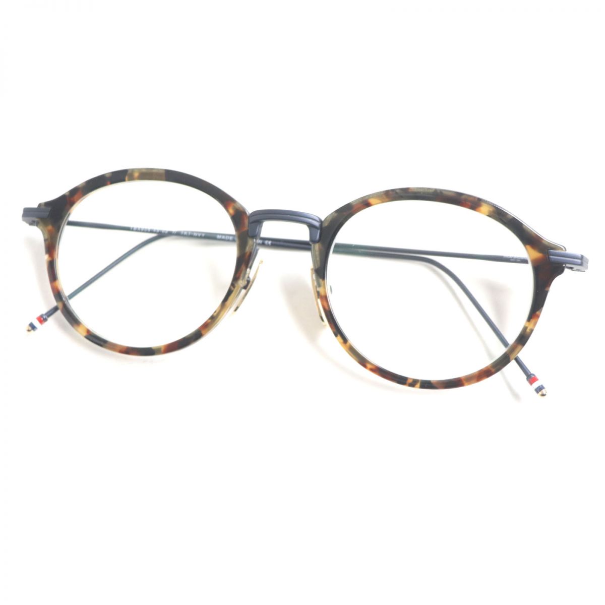 極美品▼THOM BROWNE トムブラウン TBX908-49-02 マーブル柄 メガネ クリアブラウン×ネイビー 49□21-150 日本製 箱・ケース・クロス付き【中古】のサムネイル