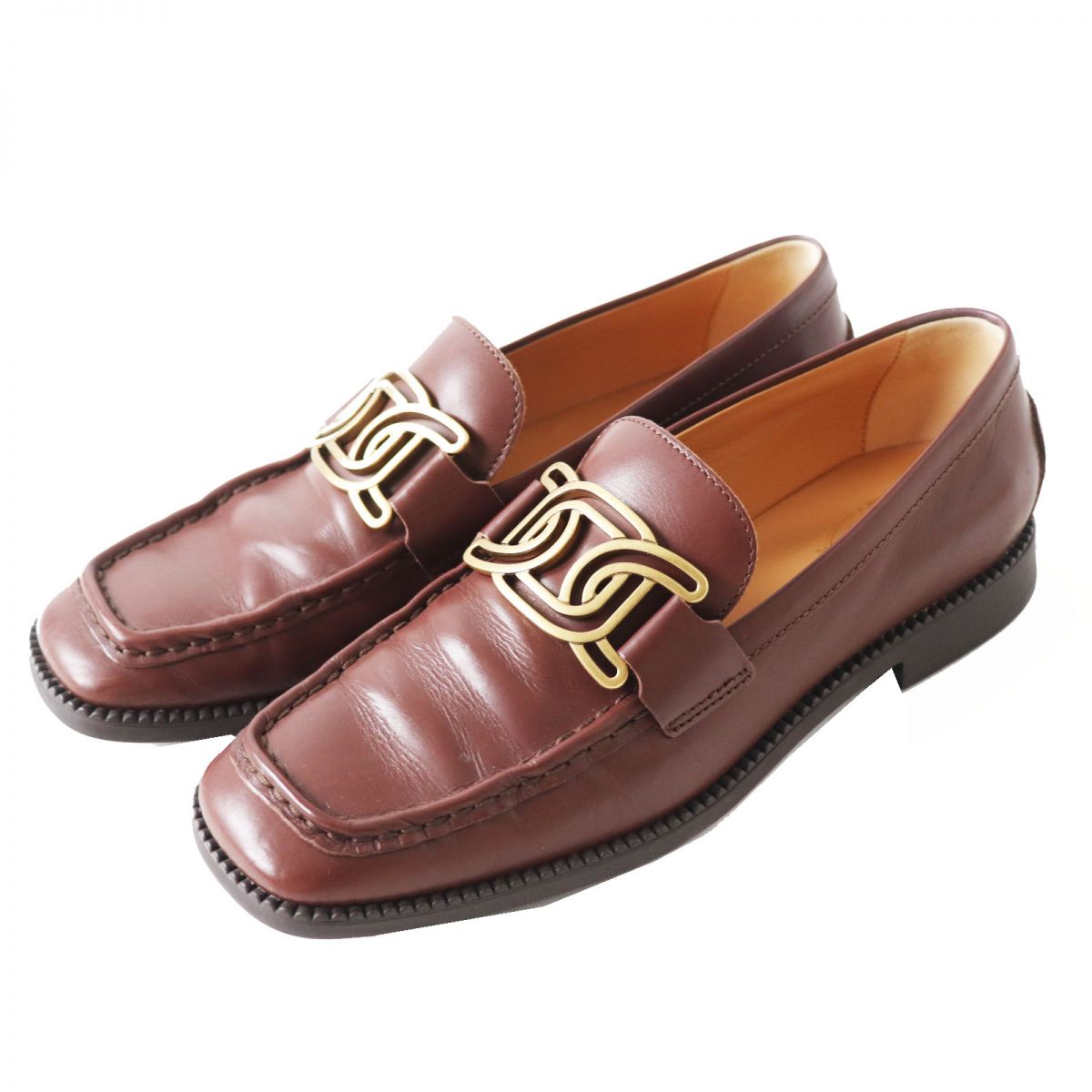 美品◎TOD'S トッズ Gommino ゴンミーニ レディース レザー ドライビングシューズ／モカシン ブラウン×ゴールド 36 1／2 箱・保管袋付き【中古】