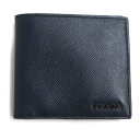 未使用品▼PRADA プラダ 2MO912 ロゴ金具付き サフィアーノレザー コンパクトウォレット/2つ折り財布/札入れ ネイビー×グリーン イタリア製 メンズ【中古】