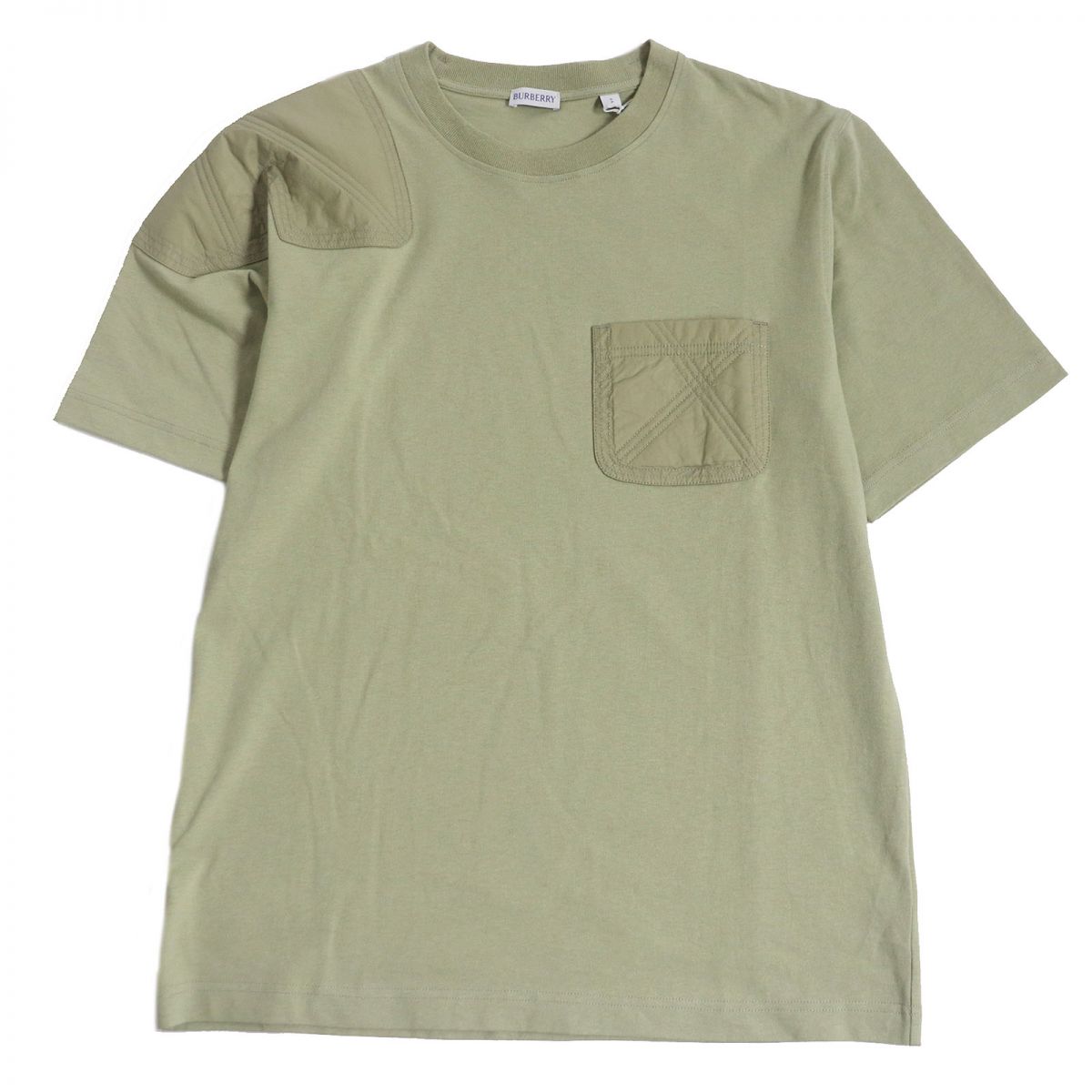 未使用品□23SS BURBERRY/バーバリー 807638 クルーネック 半袖 ショートスリーブ パネルコットンTシャツ/ポケットTシャツ ハンター S 正規【中古】