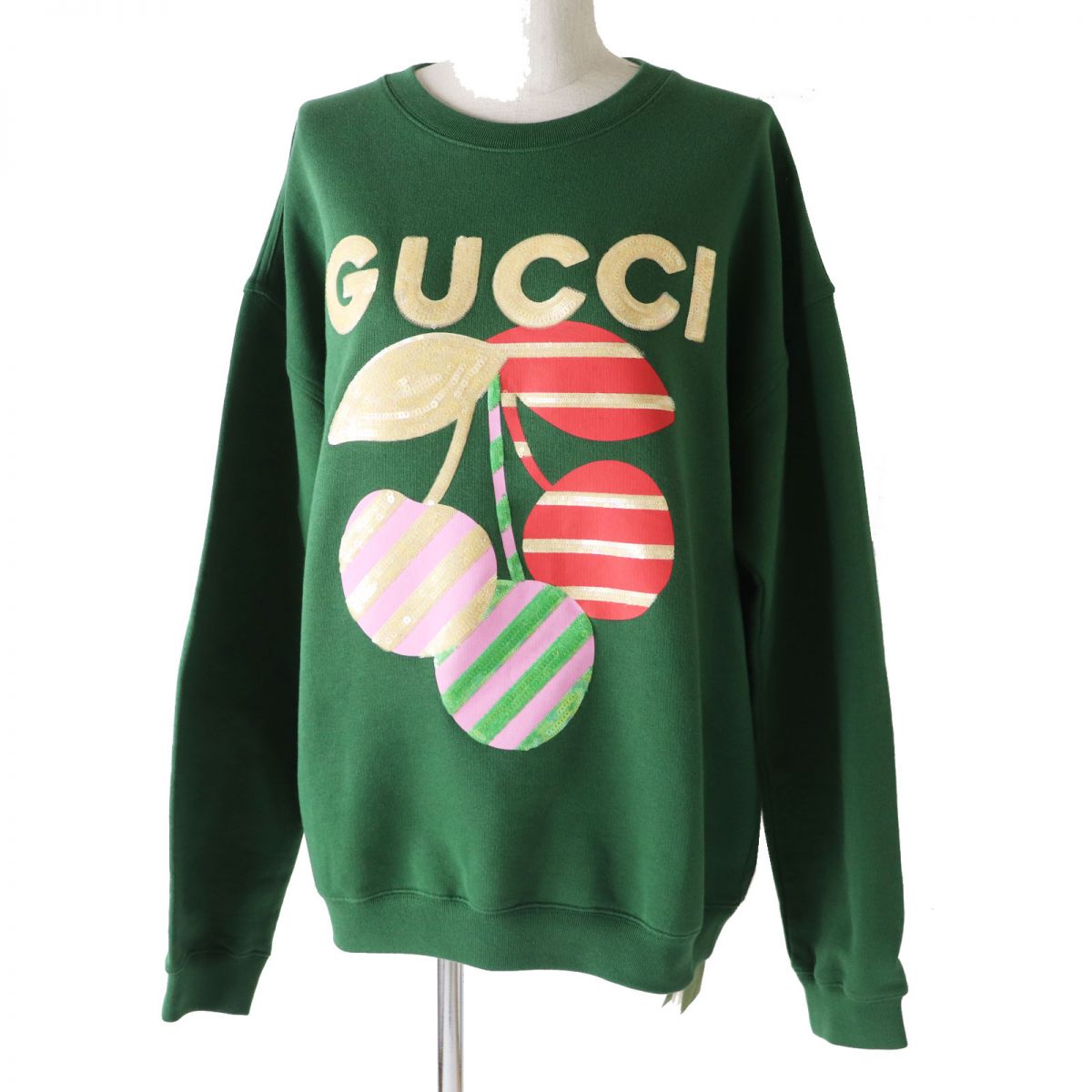 未使用品◎伊製 23AW GUCCI グッチ 756354 レディース スパンコール コットン ジャージー スウェットシャツ／トレーナー グリーン M タグ付【中古】