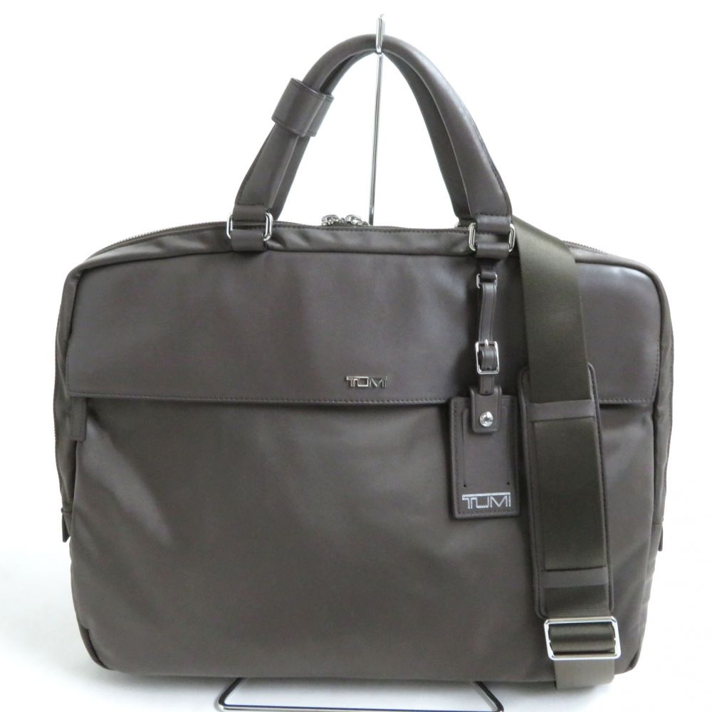 【中古】美品●TUMI トゥミ VOYAGEUR CITY ギブズ シンプルジップ ナイロン レザー 2WAY ブリーフケース/ビジネスバッグ ブラウン系 メンズ